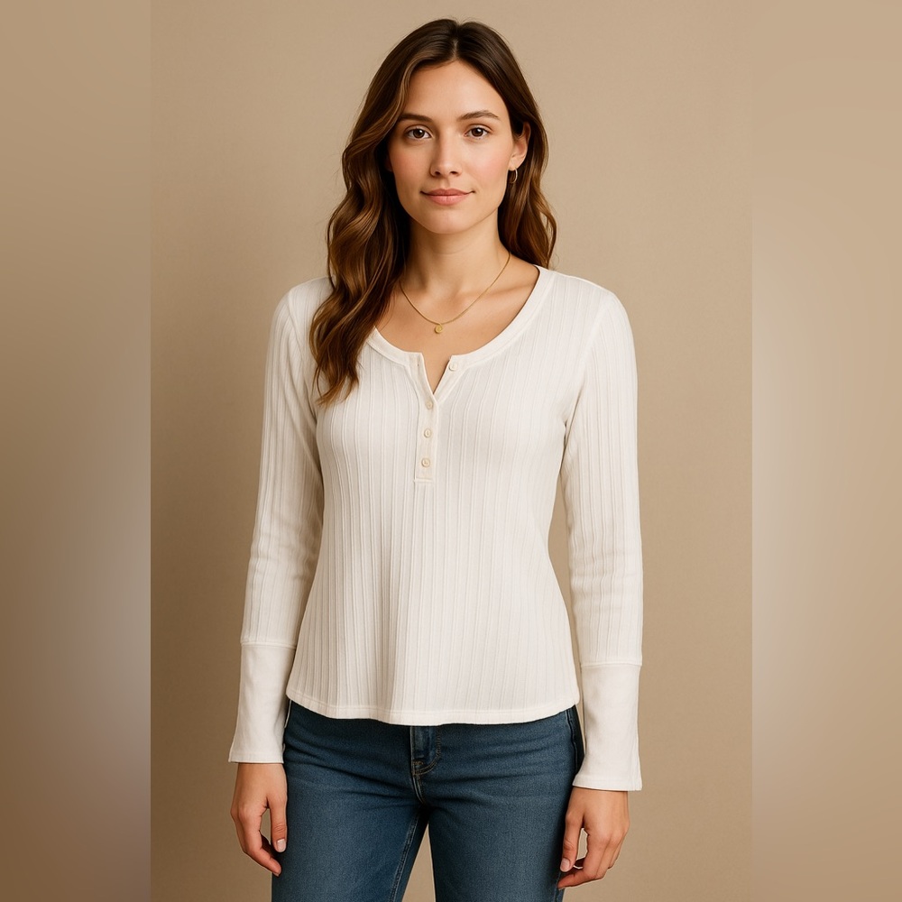 Sundance Cream Ribbed Henley Top